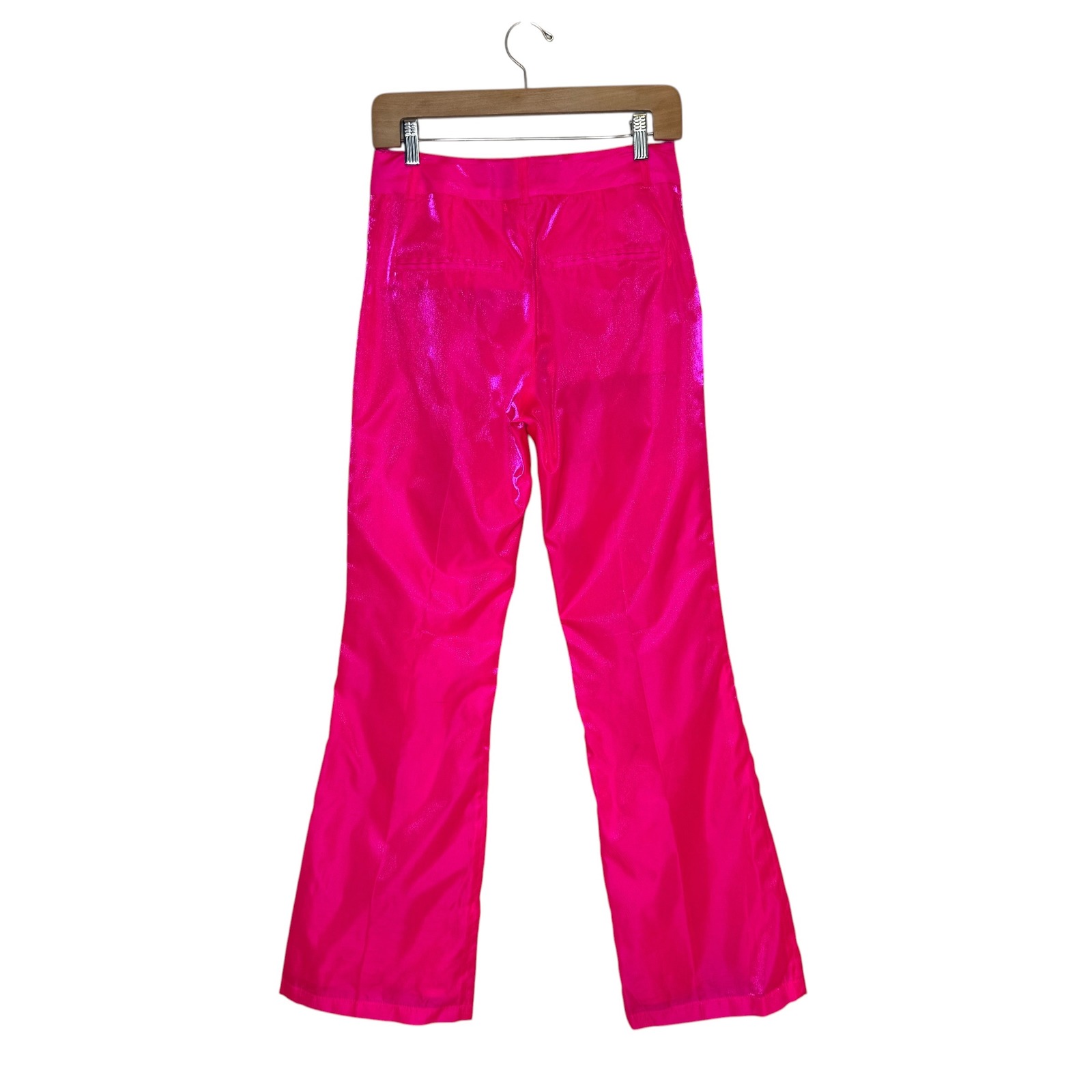 Mia Vesper Flare Pants Satin Vibrant Hot Liquid Pink Shimmer Bright Party Size 2 — image 3 of 8